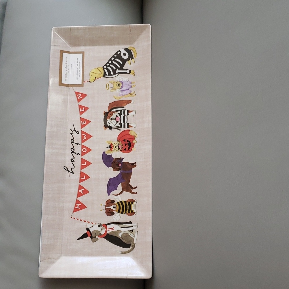 Happy Halloween dogs in costumes Melamine serving platter NWT